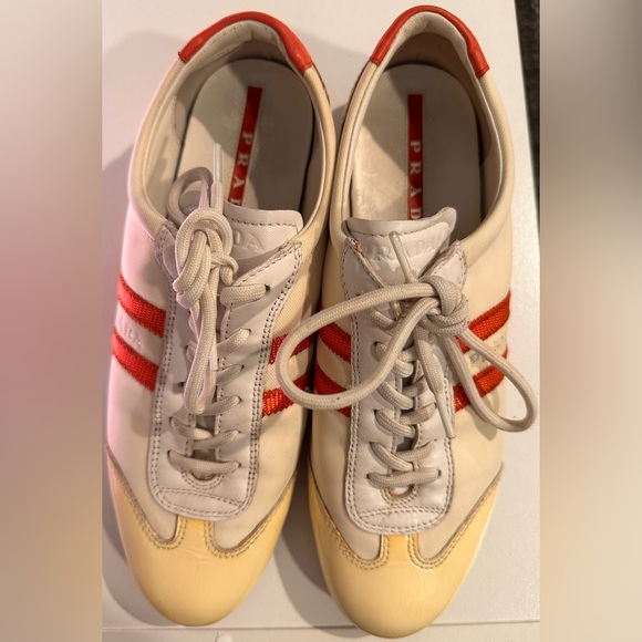 Ladies Prada Vintage White & Coral Distressed Sneaker w Dust Bag - HOST PICK - Picture 5 of 16